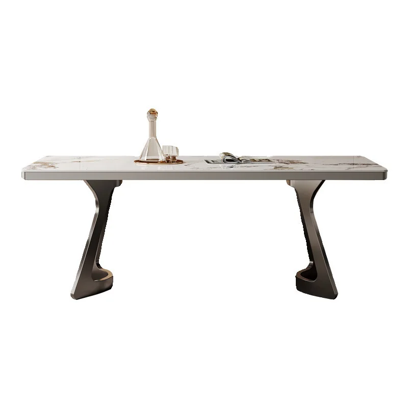

Rock slab dining table light luxury modern simple small apartment household Italian rectangular table and chair combination
