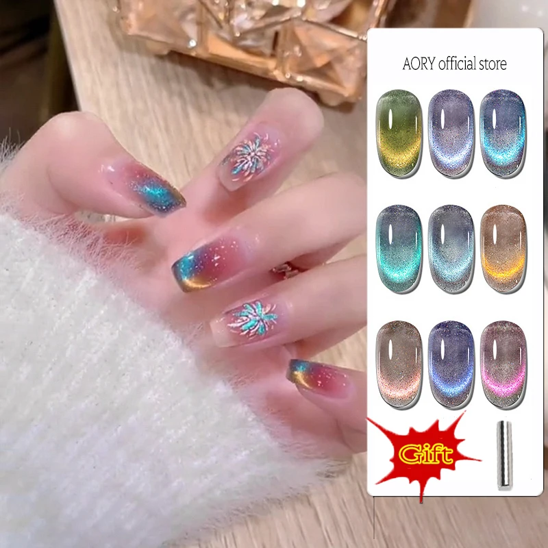 

AORY Cat Eye Gel polish Crystal Rainbow Magnetic Gel Nail Polish Variety Nail Semi Permanent Varnish UV Gel for Nail Art Design