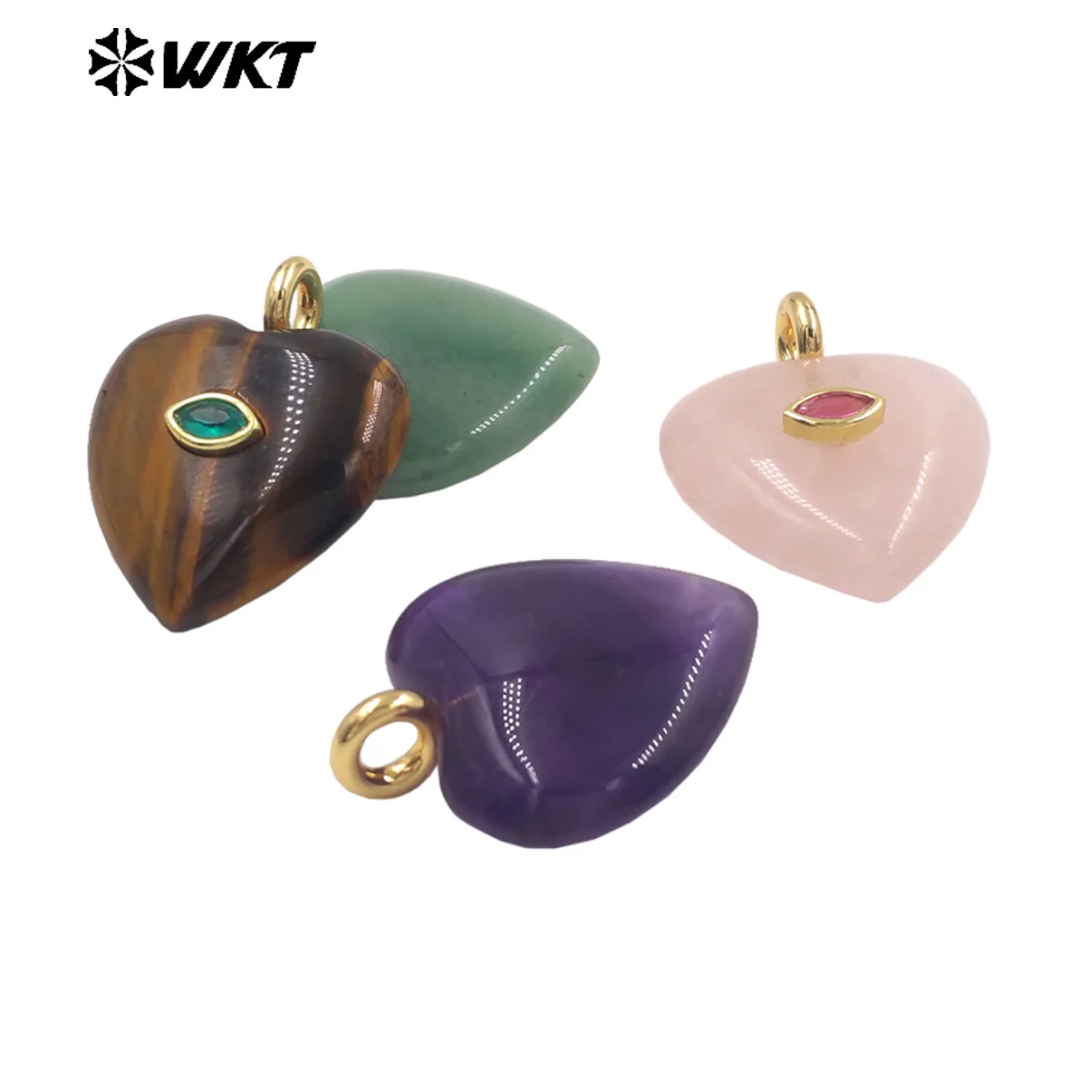 

WT-P2042 Popular Sale Lapis Natural Stone Gold Plated Zircon Heart Shape Pendants For Romantic Women Necklace DIY Making