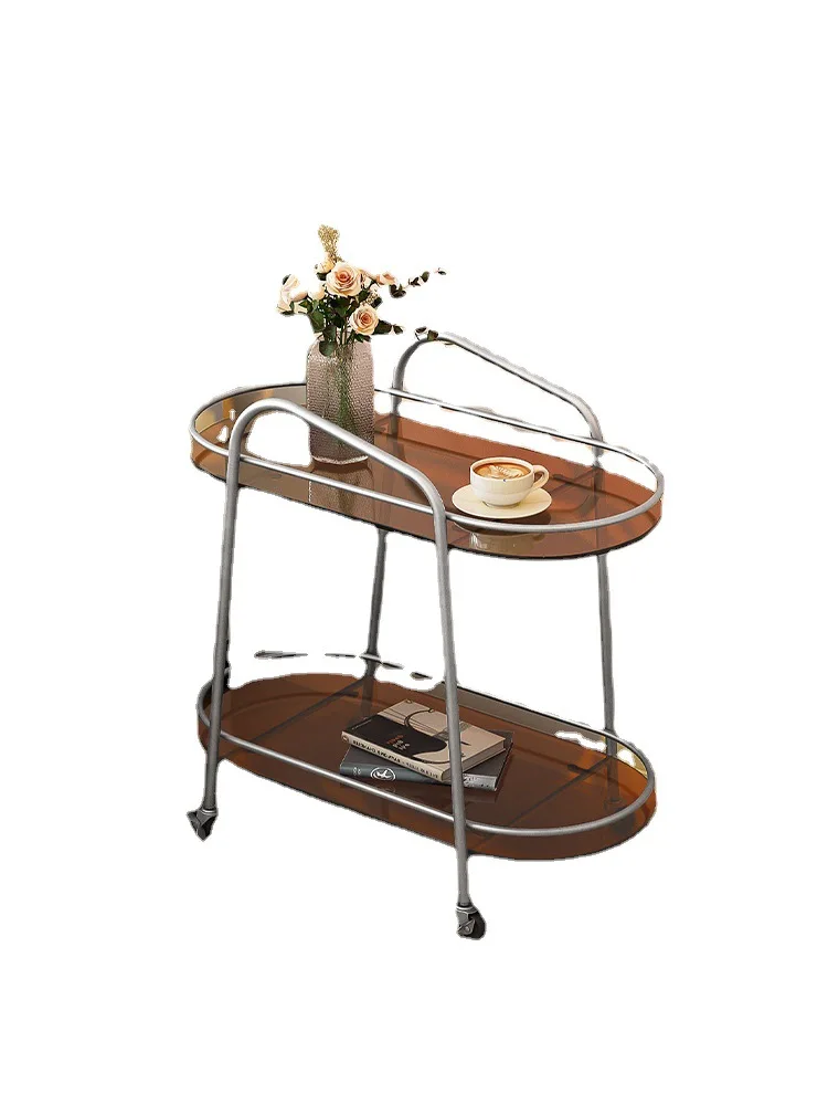 

Nordic light luxury trolley movable pastoral glass small coffee table sofa edge table creative with wheels