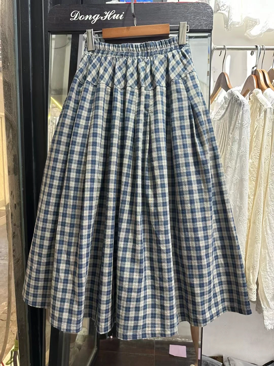 

Ретро-юбка в японском стиле с художественным клетчатым узором, на эластичной талии, универсальная, свободного кроя, с высокой талией, А-силуэт, из чистого хлопка, длинная, для женщин