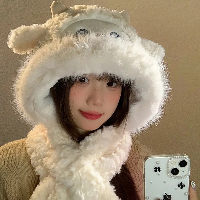 Jumping Cotton Sheep Ears Plush Hat with Moving Ears Funny Hand Pinching Airbag Magnet Soft Warm Hat Girl Winter Xmas Party Gift