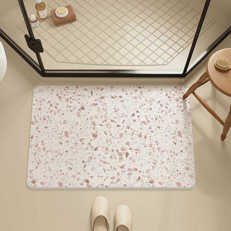 Hard diatom mud terrazzo bathroom absorbent floor mat Nordic bathroom non-slip bath floor mat light luxury