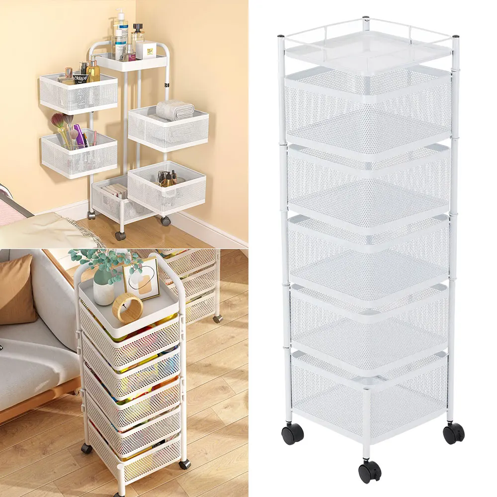 360 ° Drehbares Aufbewahrungsregal Küchenorganizer Gemüsekorb Abnehmbares Aufbewahrungsregal Aufbewahrungswagen 94x28x28 cm
