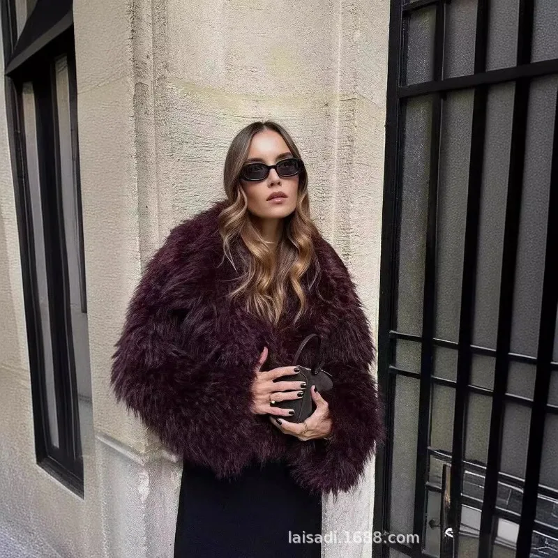 Luxury Chic Fluffy Fur Coat Cropped Jackets Women\'s Clothing Faux Fur Jacket Long Sleeve Cardigan Warm Autumn Winter Outerwear