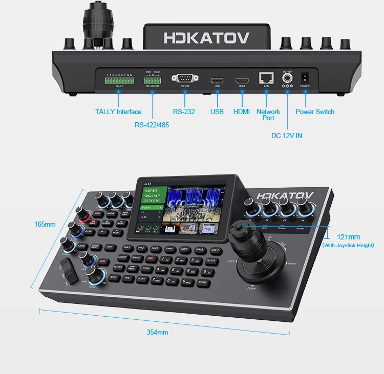PTZ Camera Joystick Controller, 5.5'' LCD Screen Real-time Preview 4D Joystick Control Keyboard Support PoE for Live Streaming