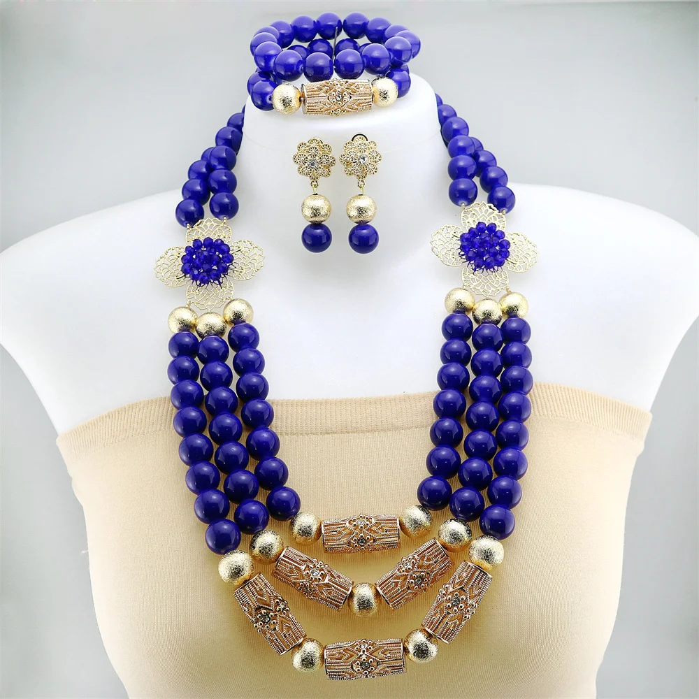 

Nigeria Wedding Jewelry Set Imitation Glass Beads Pendant Necklace for Women Resin Material African Bride Accessorise