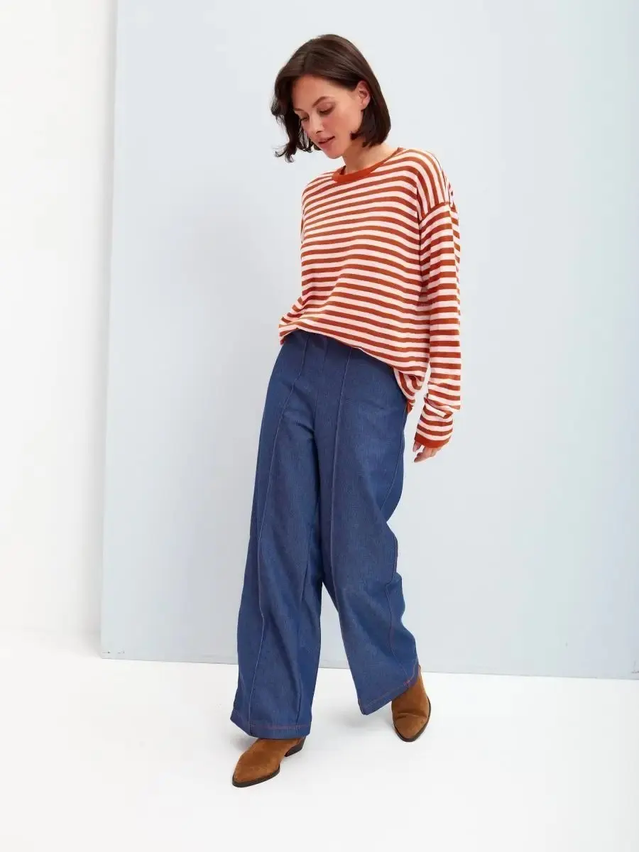 

Women's Basic Thin Shirt Tee Solid Orange Long Sleeve Round Neck Stripe Shirt Loose Fit Casual Holiday Daily Wear Top T Shirt