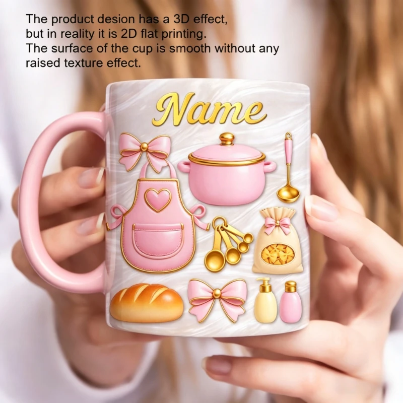 Personalized Cooking Theme Mug Custom Name 11oz Ceramic Coffee Cup 2D Print Kitchen Tool Design Gift for Chef Baker Mom