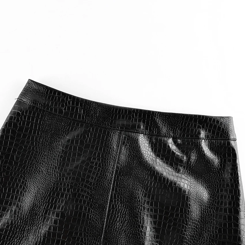 Linad Street Chic Black PU Mid Calf Skirts Women Vintage Slim High Waist Split Skirts 2026 Fashion Zipper Straight Skirt Female