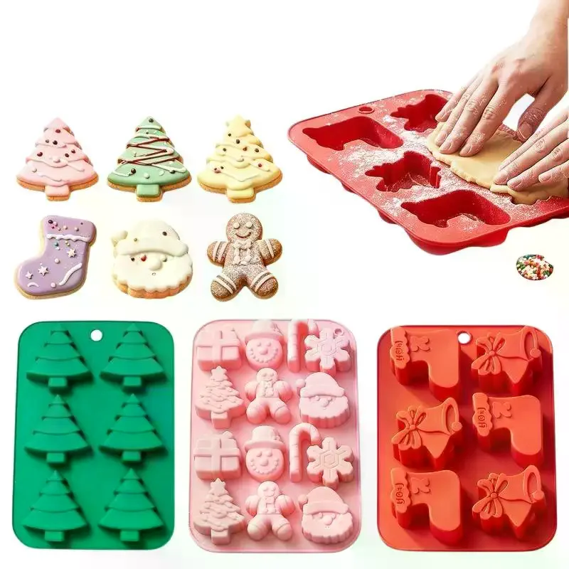 Christmas Silicone Chocolate Baking Molds for Cake Toppers,Santa Clause Snowman Xmas Tree Presents Gingerbread Stockings Molds