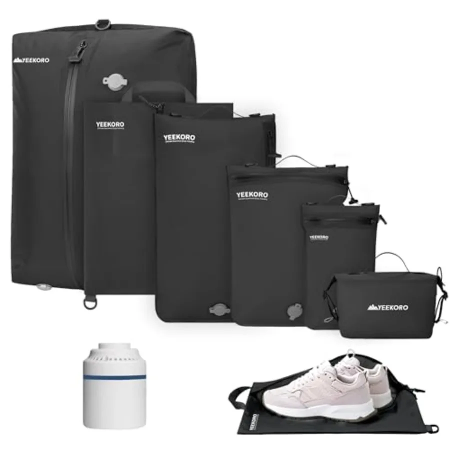 

6 Set Vacuum Bags for Travel: IPX8 Reusable Compression Organizer Cubes for Suitcases, Durable Seal Space Saver Bags in Black I