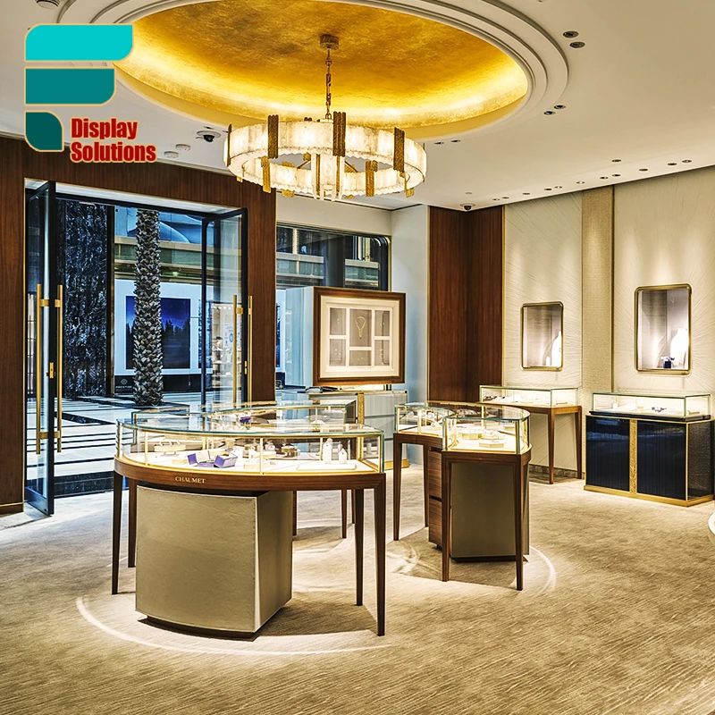 Customized-Luxury Modern Jewelry Shop Interior Design Jewellery Showroom Display Glass Jewellery Counter Display