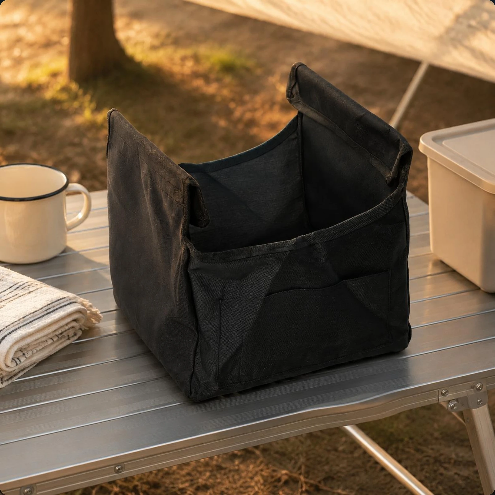 

Foldable Storage Basket Lightweight Collapsible Storage Basket Black Textile Space Saving for Outdoor