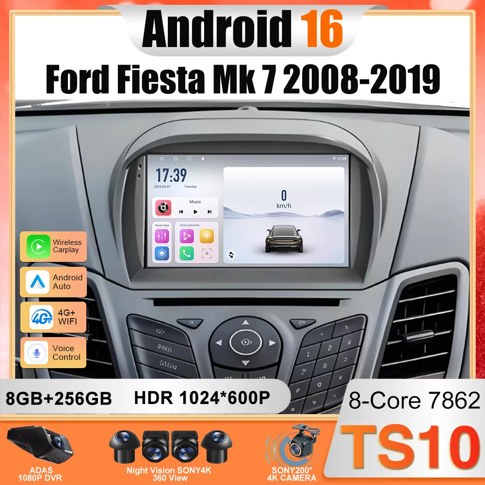 7 inch Car for Ford Fiesta Mk 6 Radio for Ford Fiesta Mk 7 2008-2019 Android 16 Radio Car Multimedia Player Wireless Carplay 5G