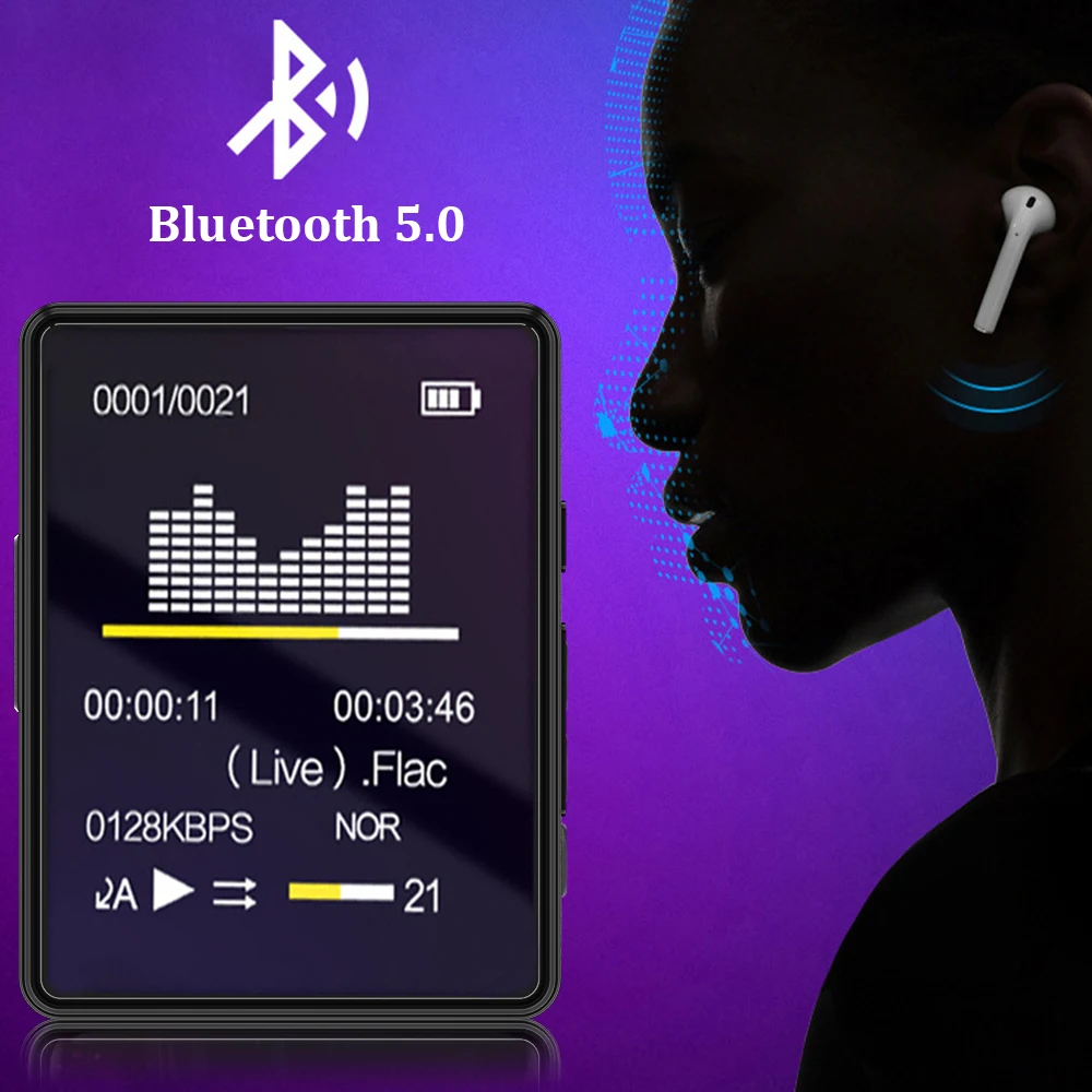 Reproductor MP3 BT portátil, inalámbrico, Mini Digital, sonido HiFi sin pérdidas, reproductor de música pequeño, Walkman negro