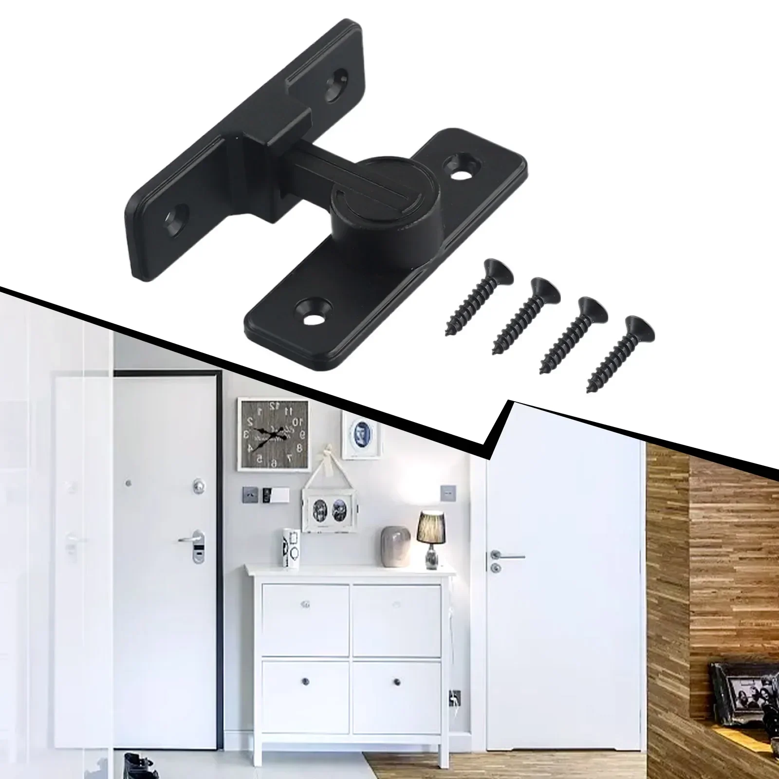 

Barn Door Lock Gate Latch Adapter Fitting Heavy Duty Part Sliding Tool Zinc Alloy 90 Degree Accessory Assembly Black