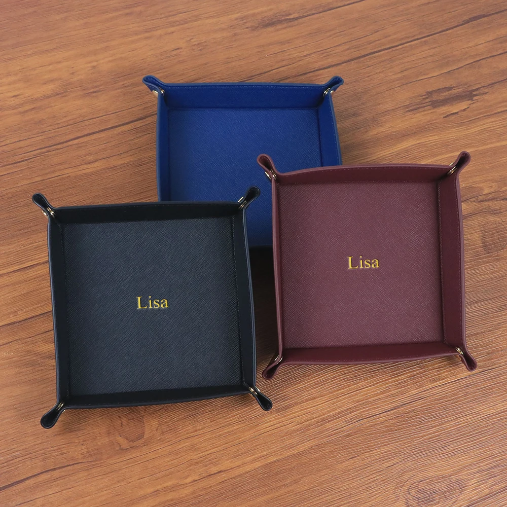 Customized Name PU Leather Storage Box Set, Home Storage Organizer Key, Cosmetics, Jewelry Small-Sized Storage Tray
