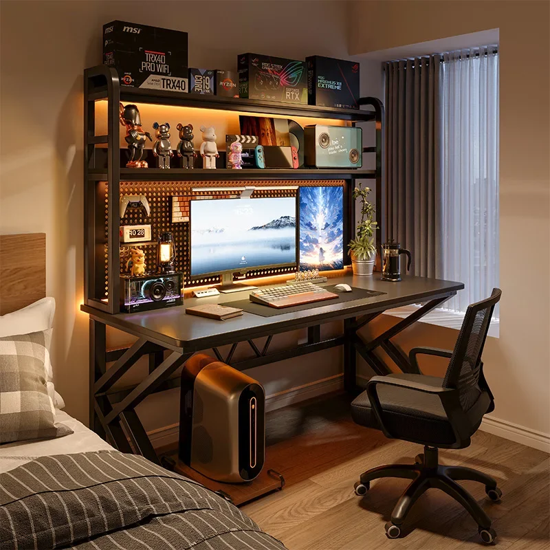 Ergonomic Gaming Desk with Built-in Bookshelf, Cable Management System | Compact Computer Desk for Small Spaces, Bedroom