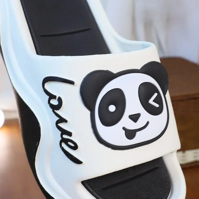 Ciabatte con plateau per ragazze, pantofole da spiaggia robuste, infradito per animali, pantofole panda con tacco alto, scarpe estive da donna che