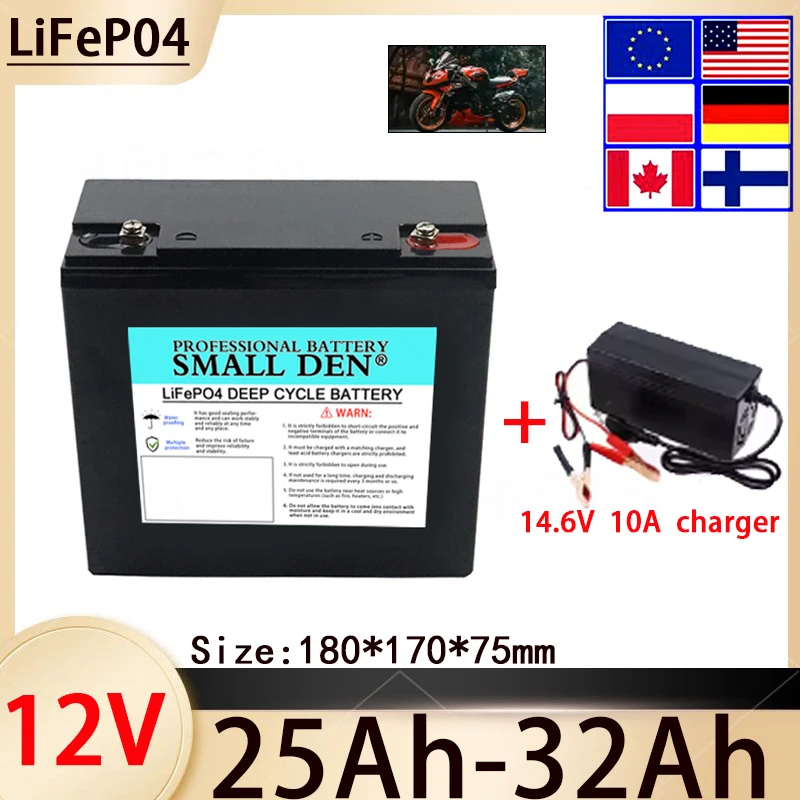 

12V 25AH 32AH LiFePO4 Specific Battery 50A BMS Lithium Phosphate Inverter D+14.6v Charger