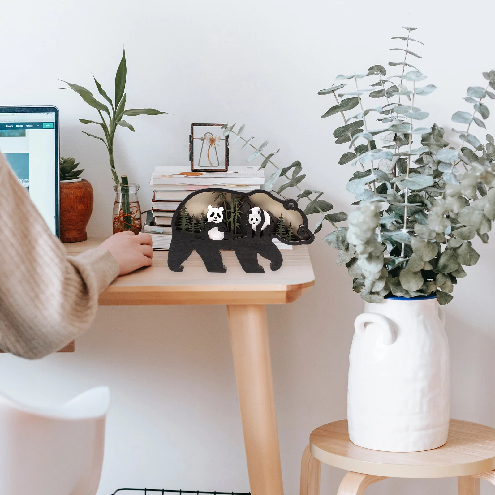 

1pcs Wooden Panda Carving Animal For Home Desktop Decor Wood Carved Ornament, Animal Sculptures, Wooden Craft, Home Decoration