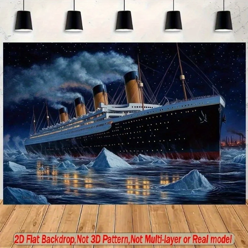 Titanic Ship Night Ocean Icebergs Historical 2D Flat Tapestry Backdrop For Man Cave Decor Vintage Maritime Wall Hanging Art