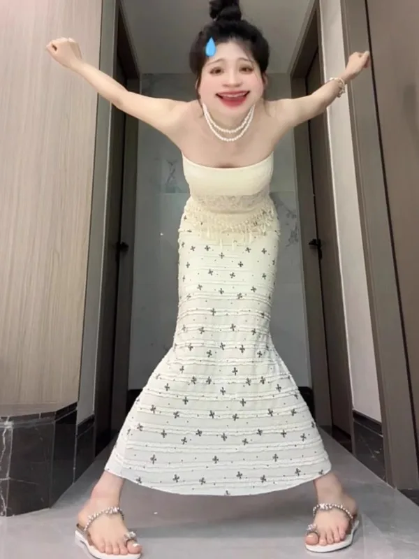 

Pure Desire Style Halter Top And Skirt Set Summer Anti-Aging Trendy Cotton Blend Short Sleeve Suit for Women