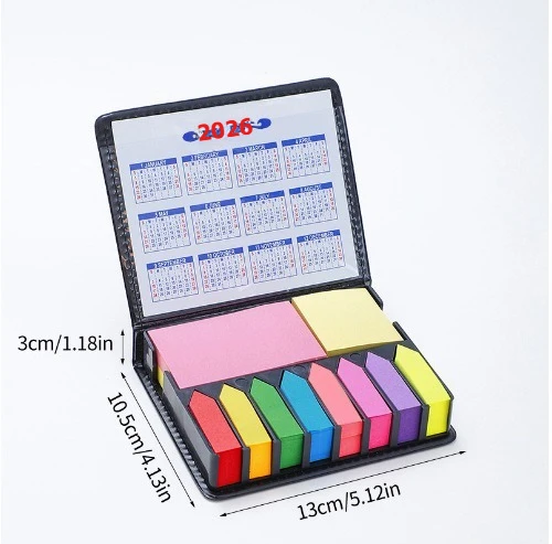 Mehrfarbige Aufkleber-Set Geschäfts-Haftnotizen PU-Leder Verpackungsbox Memo-Notizen Büro-Schreibwaren-Set Kalender 2026/2027 – Detail 2