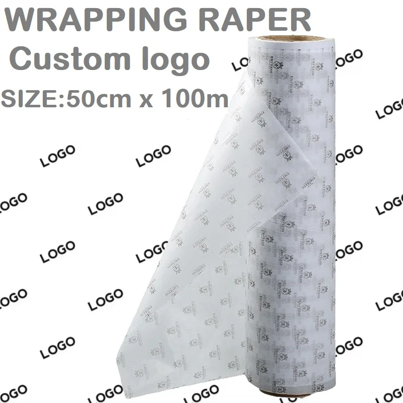 Customized Logo Printed Gift Wrapping Paper Silk Paper Tissue Paper for Gift Packaging Clothing Wedding 50cm x 100m