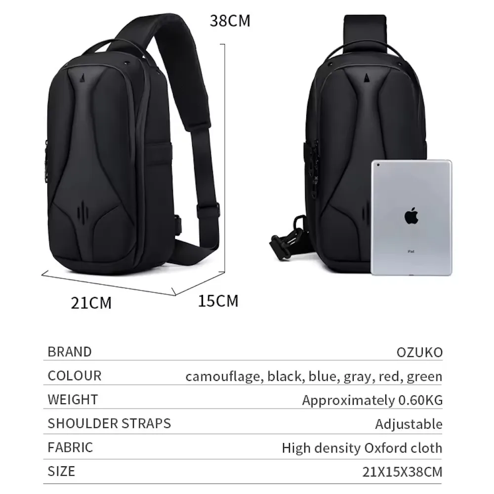 OZUKO New High Sense Men's Business Commuting Crossbody Bag Fashion Large Capacity Chest Bag Fashion Casual Men's Shoulder Bag