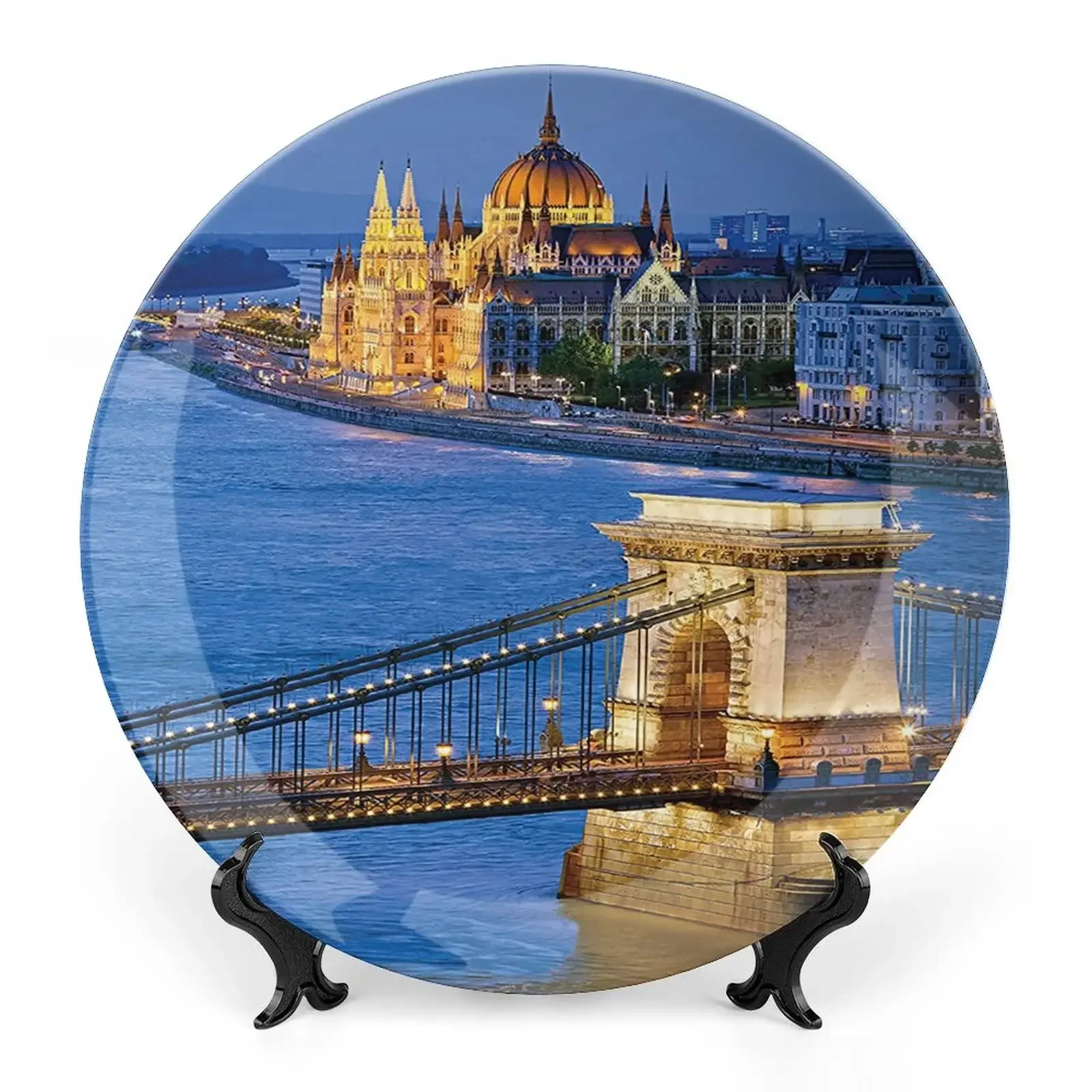 Cityscape on A Sunny Day Print Ceramic Wall Hanging for Home & Office Wall Hanging Decor, Decorative Plate, Porcelain Plate