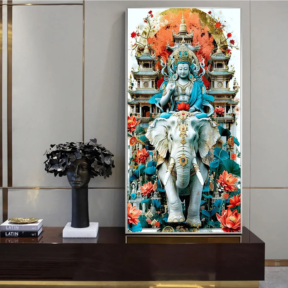 Diy Diamond Painting Buddhist God Elephant Mosaic Kits Embroidered Full Rhinestones Holy God Buddha Statue Sakyamuni Home Decor