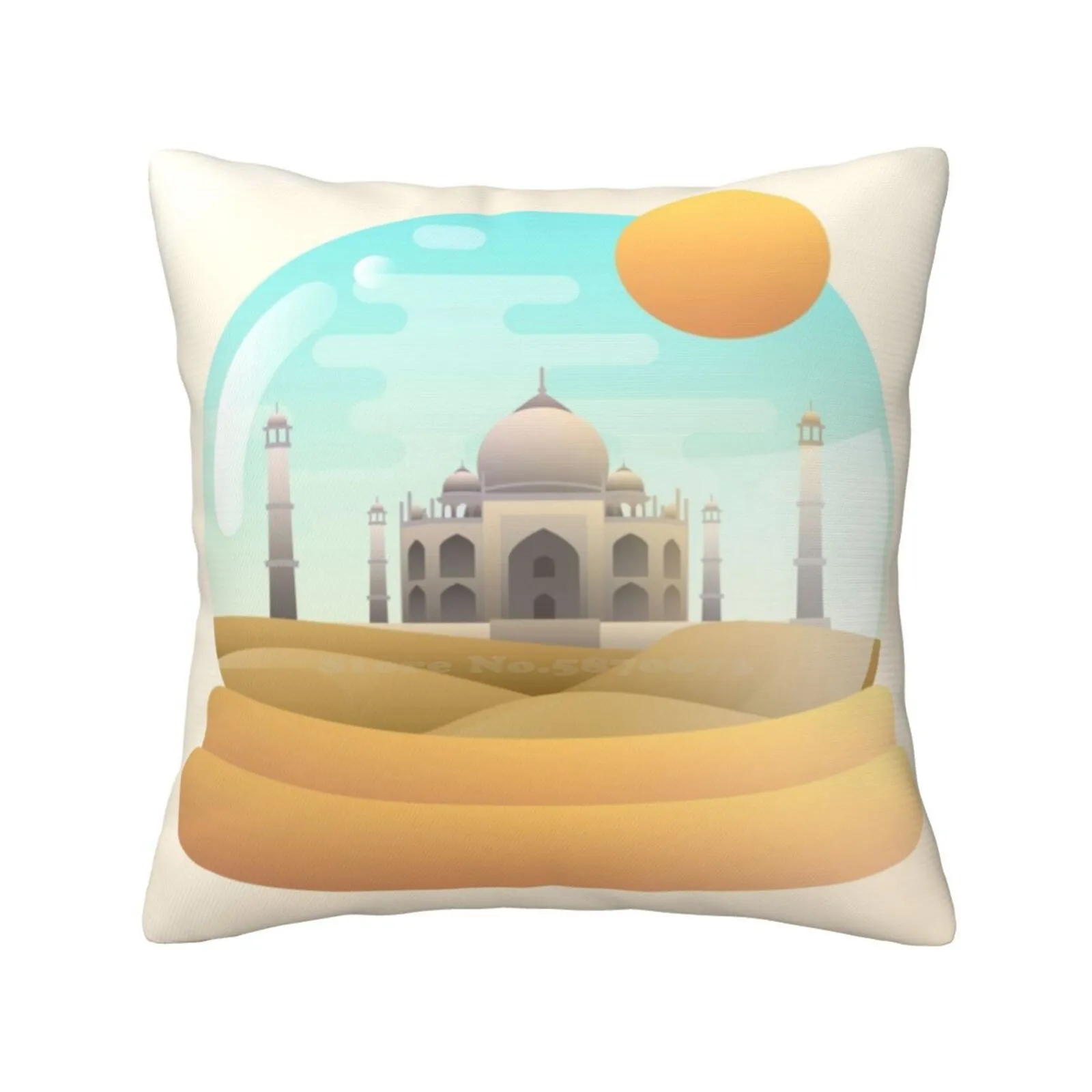 Sand Globe Home Sofa Car Cushion Cover Pillowcase Sand Globe Snow Globe Desert Taj Mahal Agra Geometric Illusion Heat Sky Lines