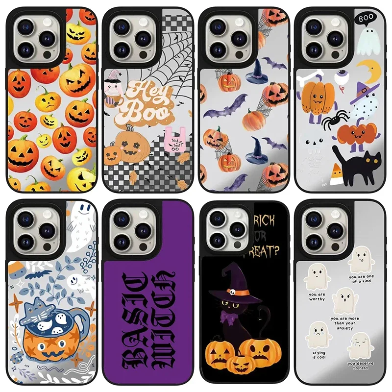 

Funny Halloween Cartoon Pumpkin Ghost Mirror Magnetic Phone Case Cover for IPhone 11 12 13 14 15 16 Pro Max Case