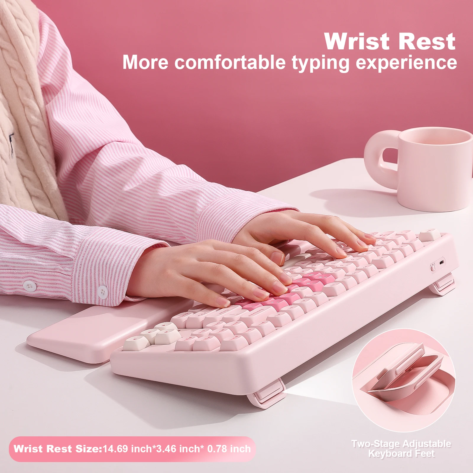 YUNZII B87 Keyboard Gaming Mekanis Merah Muda, Keyboard RGB Gasket Kustom QMK/VIA, Keeb Estetika Nirkabel, Sandaran Tangan untuk Win/Mac