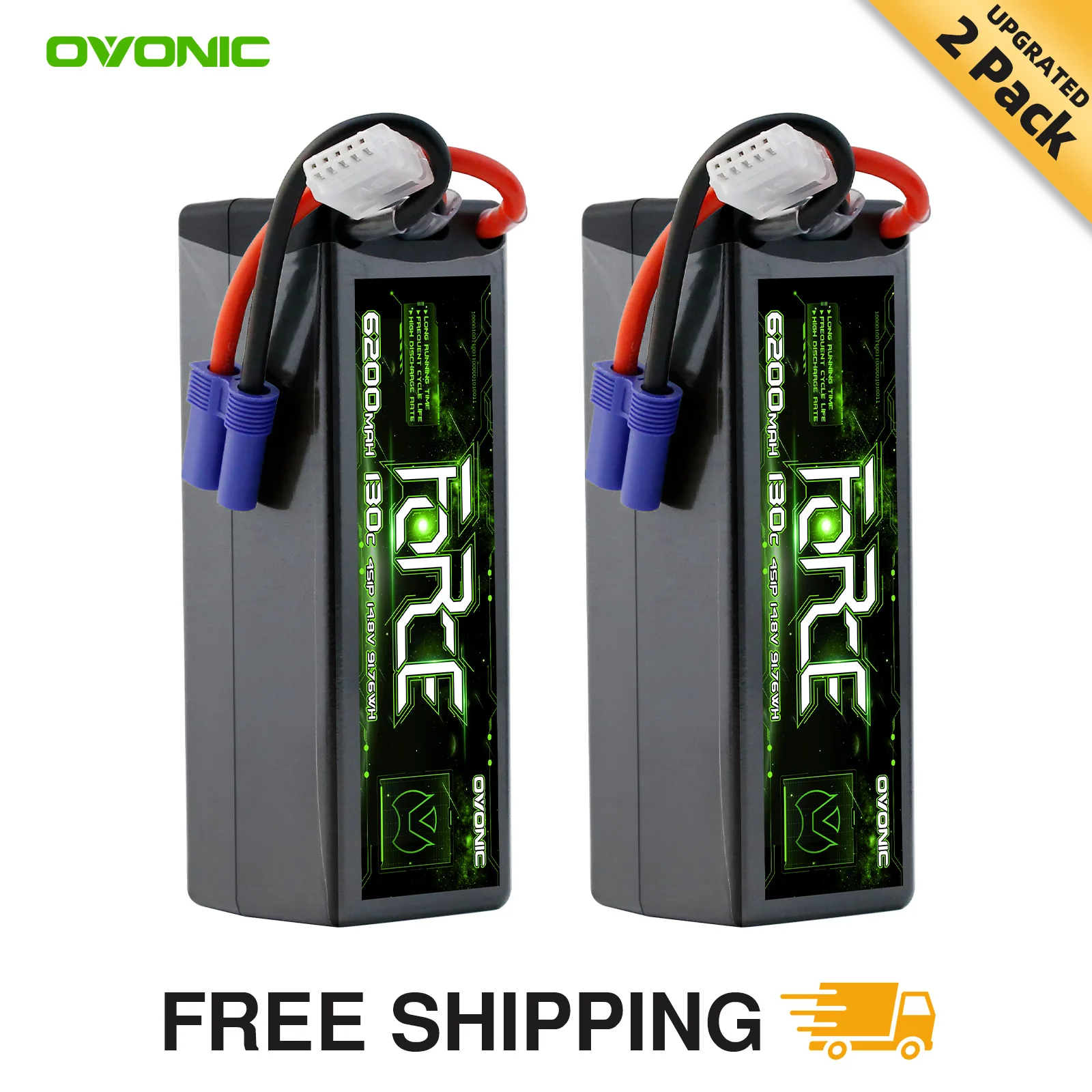 

OVONIC 4S LiPo Battery 6200mAh 14.8V 130C RC Battery with EC5 Connector(2packs)