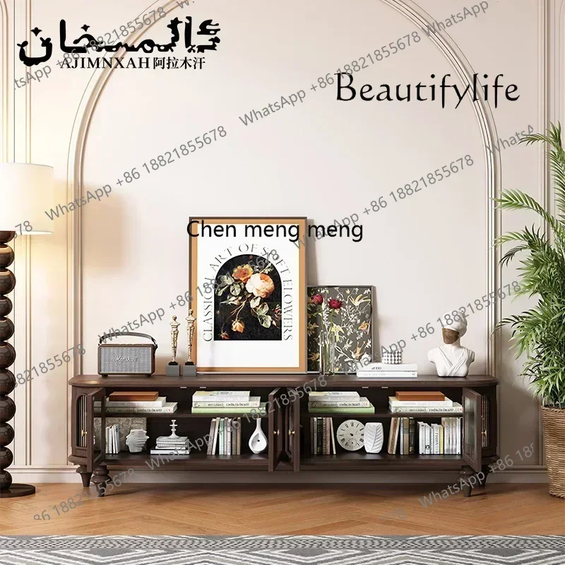 DD  Solid Wood TV Cabinet Middle-Ancient Light Luxury Living oom Small Apartment Simple Cream Style Coffee Table Assembled Cab