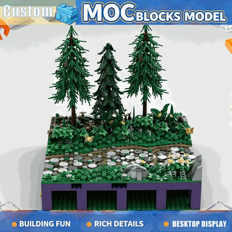 1388PCS Forest Path Landscape Building Blocks Pine Tree Garden Scenery Modular Architecture Model Assembly Creative Display Gift