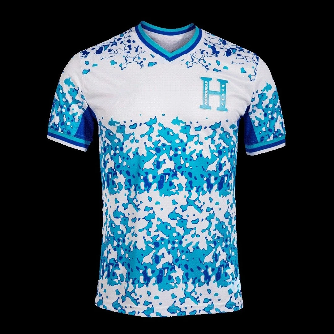 Camiseta de fútbol del equipo nacional de Honduras - Blanco con camuflaje azul - Camiseta de fútbol con insignia "H" como patrones