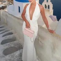 ABYOVRT Women Deep V Neck Ruched Maxi Dress Sleeveless Halter Gown Cocktail Evening Formal Dresses - Image 6