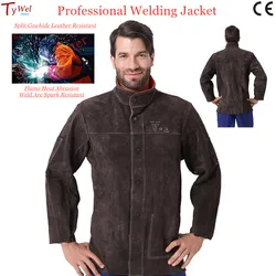 Professional Welding Jacket Split Cowhide Leather Flame Heat Abrasion Weld Arc Spark Resistant CE Working Clothes