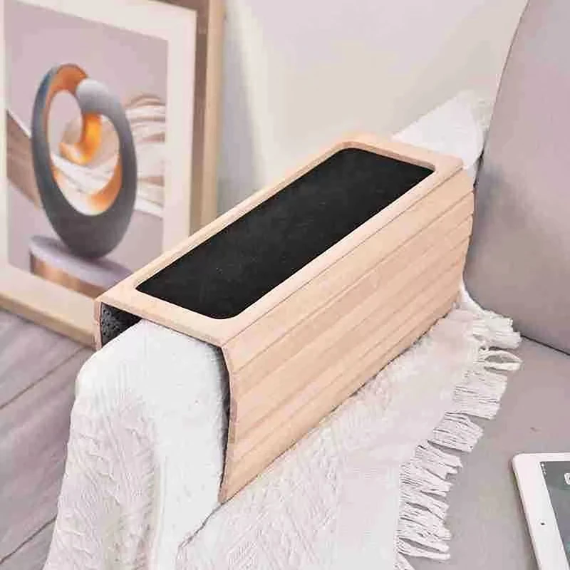 

Quality Bamboo Wood Sofa Arm Tray Table Anti-Slip Armrest Organizer Protector Drink Holder Coaster