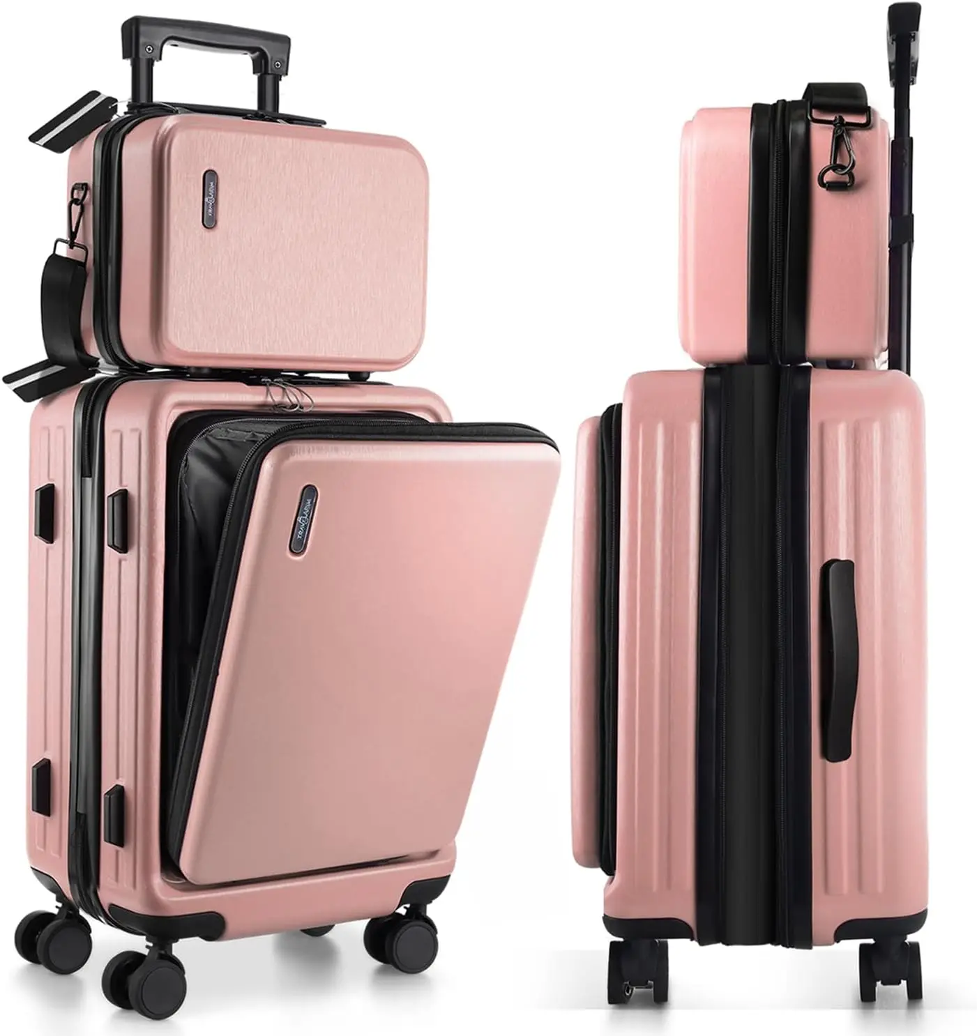 22 Inch Pink Hardside Carry-On Suitcase with Wheels, Expandable Spinner Luggage and Cosmetic Bag for Travel