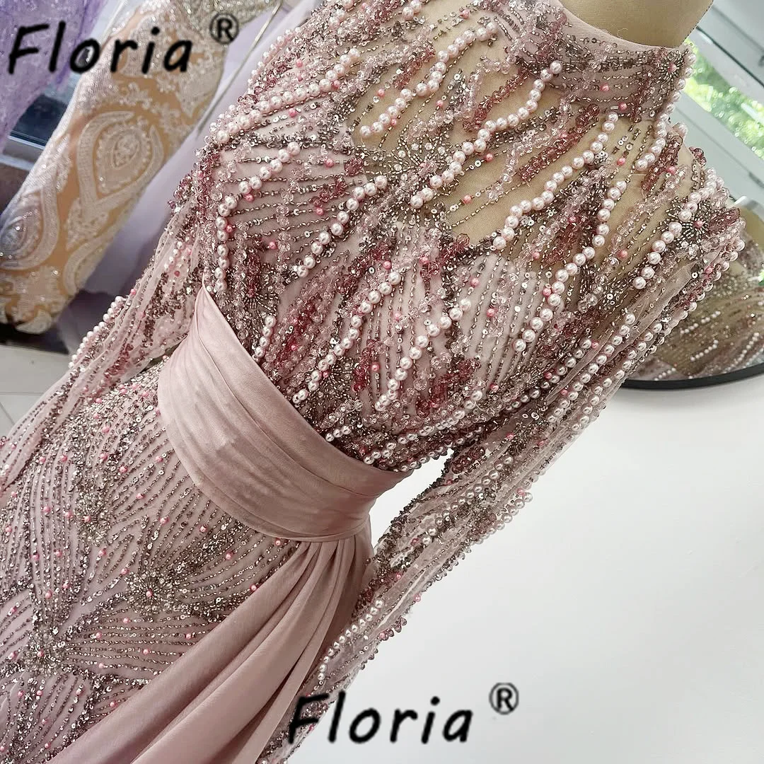 

Элегантное вечернее платье с розовым жемчугом и бусинами, мусульманское женское платье в Дубае с длинными рукавами, свадебное платье по индивидуальному заказу, Robe de Soiree Femme 2025