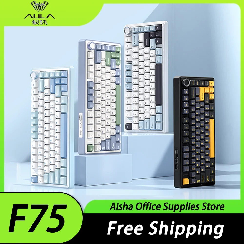 

AULA F75 Mechanical Keyboard Multifunctional Knob Tri Mode Hot Swap Dynamic RGB Gaming Keyboard Gasket Pc Gamer Accessories Mac