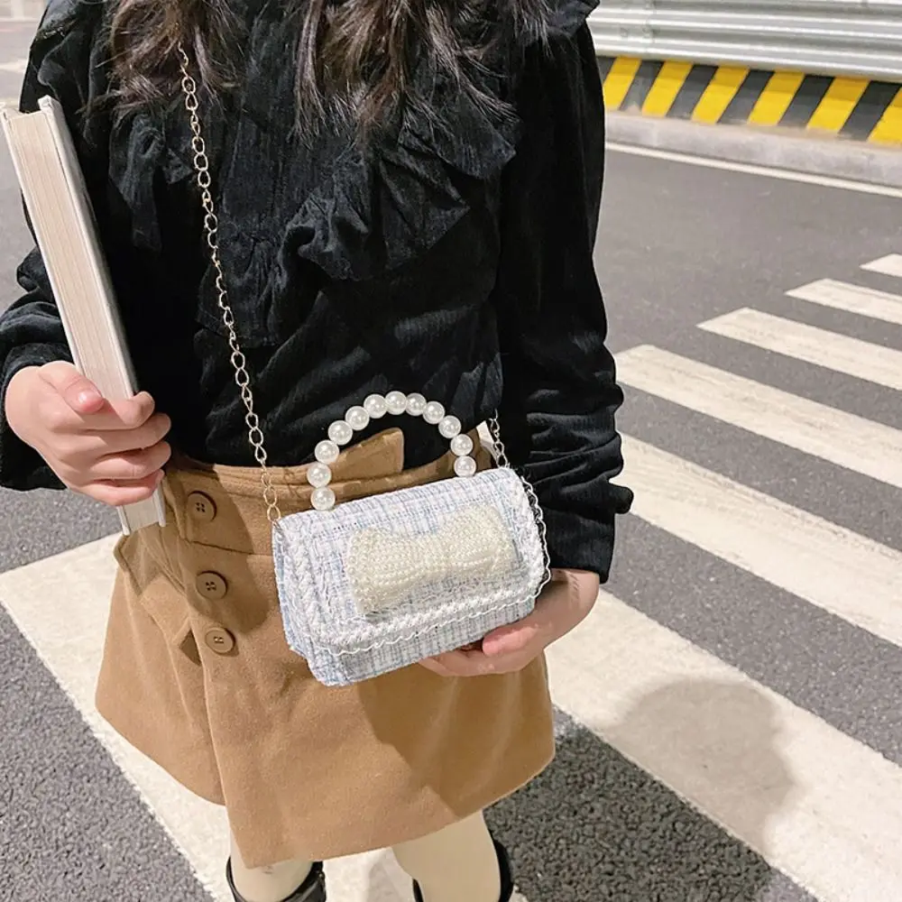 Cute Flower Pearl Handle Kids piccola borsa a tracolla Bowknot bambini borse a tracolla quadrate neonate cambia borsetta borse