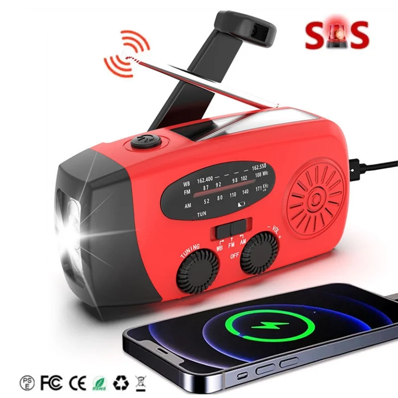 Solar Emergency Camping Light Portable LED Flashlight Outdoor Waterproof with AM/FM Radio 2000mAh Power Bank Phone Charger