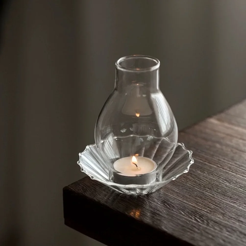 Zen Inspired Glass Candle Holder Retro Windproof Candlestick for Candles Home Desktop Ornament Minimalist Candlestick Room Decor