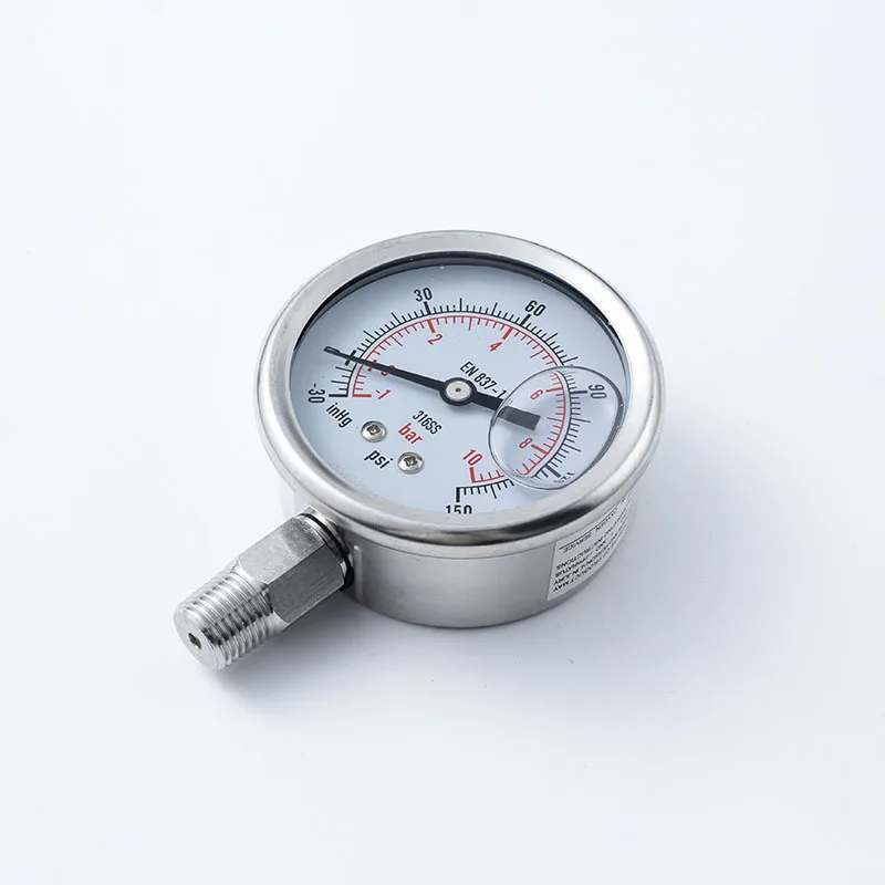 -1-10Bar Stabile Leistung Doppelskala-Manometer Manometer Druckprüfer 1/4" NPT-Basis Glycerin gefülltes Manometer